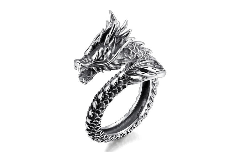 Dragon Hollywood X Ring - Silver Fashion Gothic Ancient Dragon Mens and Womens Jewelry Opening Ring - Awesome Personal or Gift Ring - BEVERLY HILLS - CALIFORNIA - USA