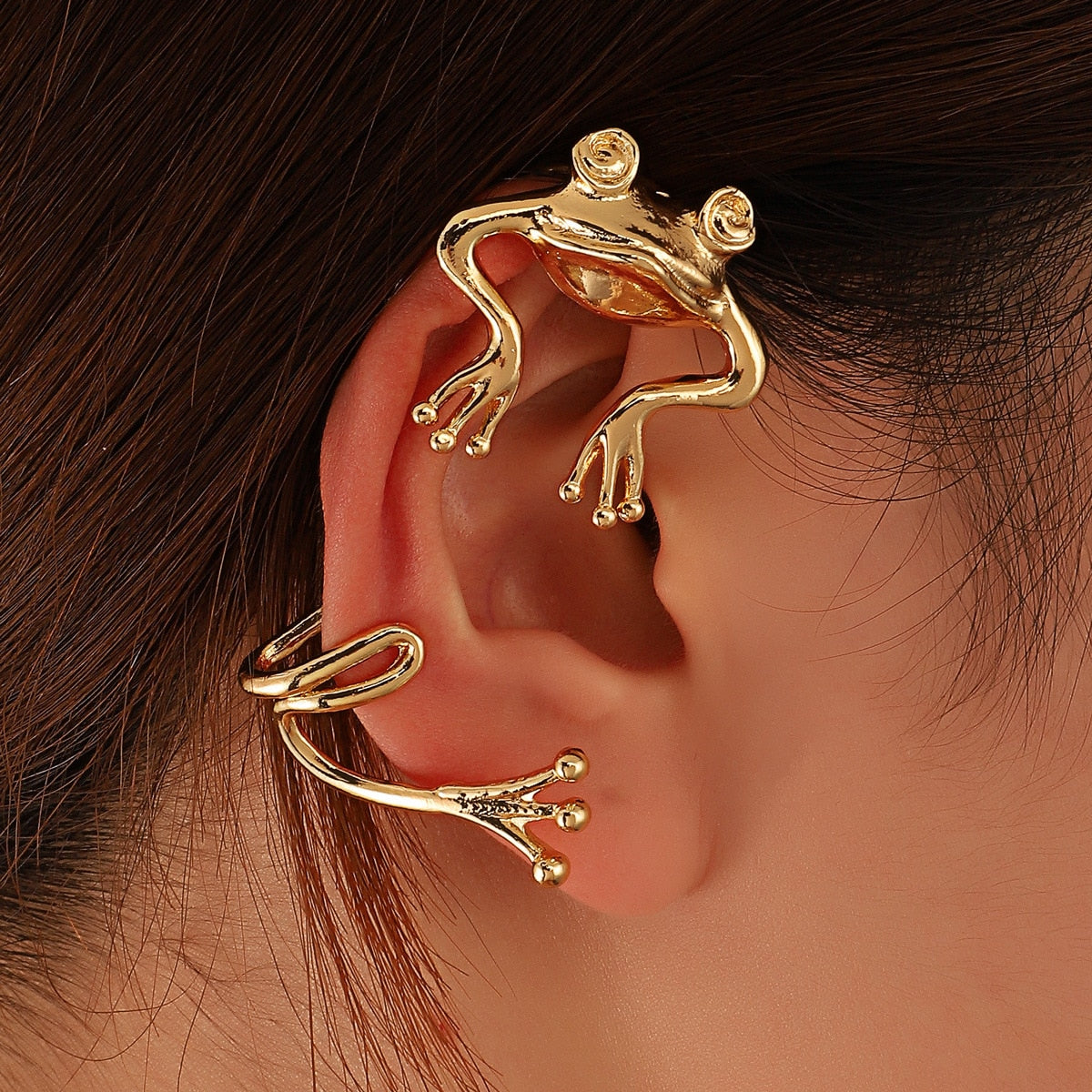 Dragon Hollywood X Ear Cuff - Flying Dragon and Fascinating Frog Clip On Earrings Ear Cuff for Men and Women Ear Wrap Earcuff Cartilage Earring Gothic Jewelry Awesome Unique Gift - BEVERLY HILLS - CALIFORNIA - USA