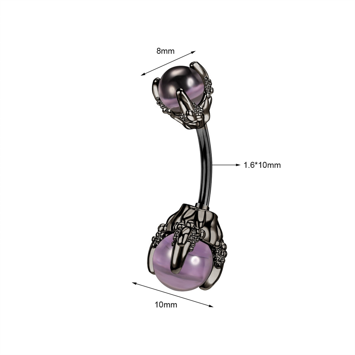 Dragon Hollywood X - 14G Dragon Claw Belly Button Body Ring Women and Men Stainless Steel Navel Ring - Crystal - Heart - Moon - Bee - Bug - Cat - Piercing Body Jewelry - BEVERLY HILLS - CALIFORNIA - USA