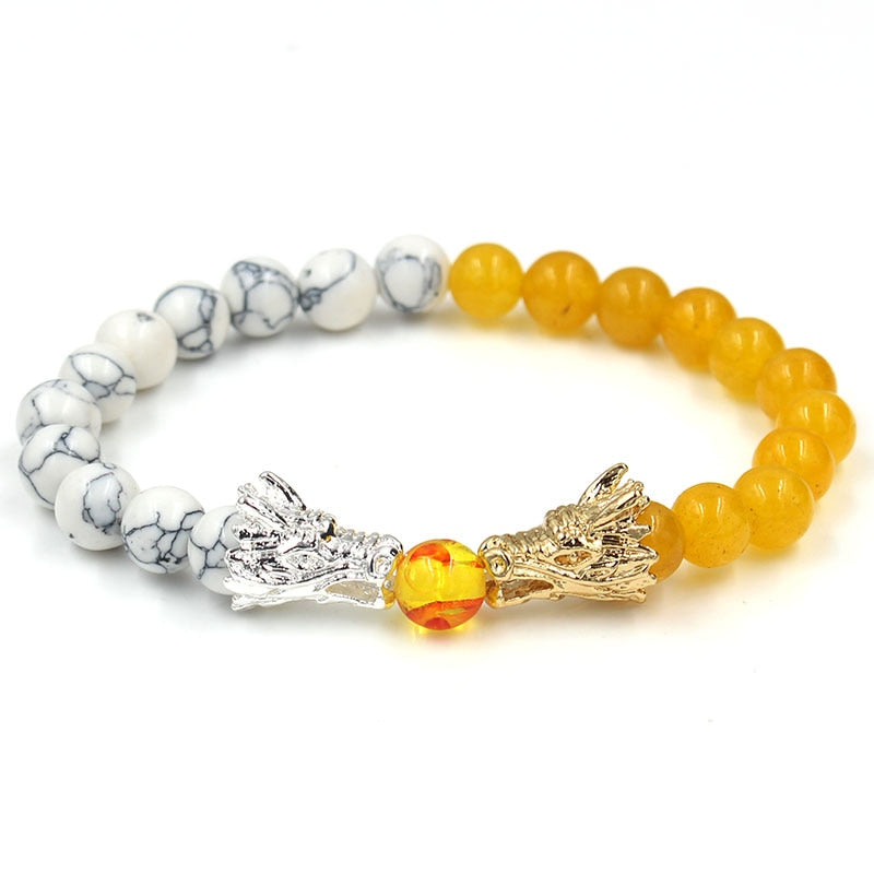 Dragon Hollywood X - Natural Black Lava &amp; White Howlite Stone Beads Bracelet Pulseira Masculina Mens Jewelry Buddha Dragon Bead Bracelet For All - BEVERLY HILLS - CALIFORNIA - USA