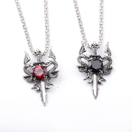 Dragon Hollywood X - Dragon Sword Pendant Necklace Necklace Red Black Crystal  Necklace For Men Christmas Gifts Bike Jewelry