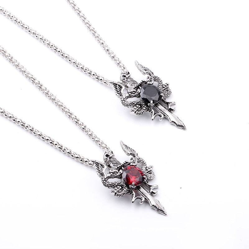 Dragon Hollywood X - Dragon Sword Pendant Necklace Necklace Red Black Crystal  Necklace For Men Christmas Gifts Bike Jewelry