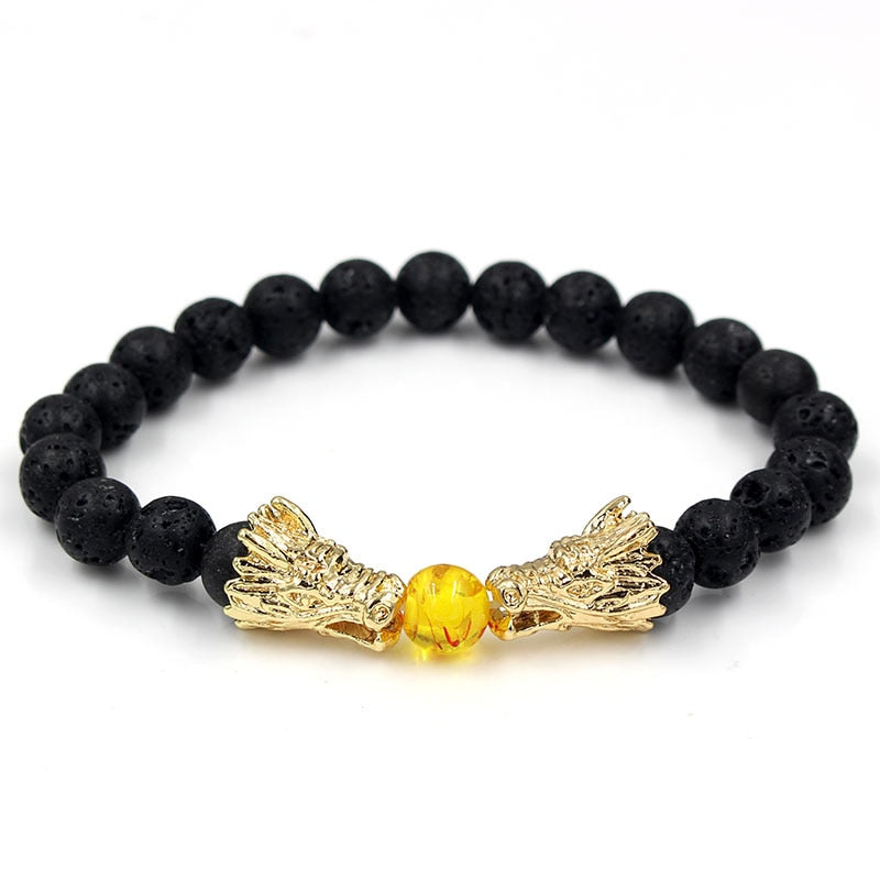 Dragon Hollywood X - Natural Black Lava &amp; White Howlite Stone Beads Bracelet Pulseira Masculina Mens Jewelry Buddha Dragon Bead Bracelet For All - BEVERLY HILLS - CALIFORNIA - USA