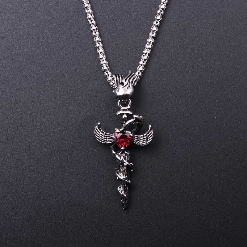 Cool Men Boys Ancient Flying Dragon Pendant Necklace a dragon wrapped around the sword Maxi Punk Vintage Rock Jewelry
