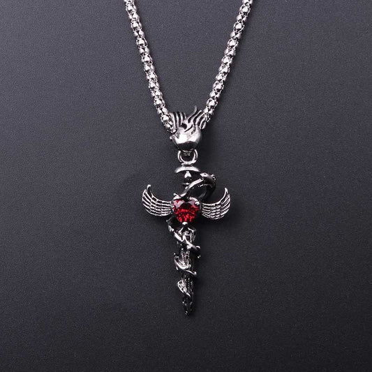 Cool Men Boys Ancient Flying Dragon Pendant Necklace a dragon wrapped around the sword Maxi Punk Vintage Rock Jewelry