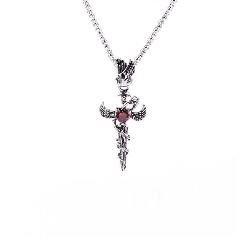 Cool Men Boys Ancient Flying Dragon Pendant Necklace a dragon wrapped around the sword Maxi Punk Vintage Rock Jewelry