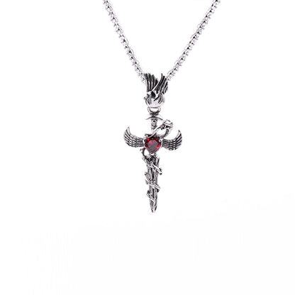 Cool Men Boys Ancient Flying Dragon Pendant Necklace a dragon wrapped around the sword Maxi Punk Vintage Rock Jewelry