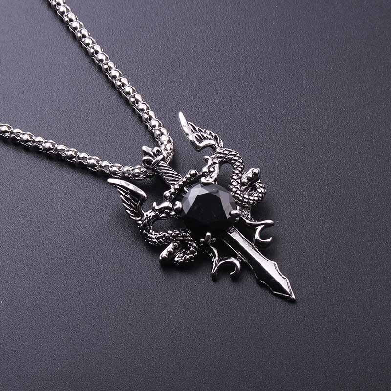 Dragon Hollywood X - Dragon Sword Pendant Necklace Necklace Red Black Crystal  Necklace For Men Christmas Gifts Bike Jewelry