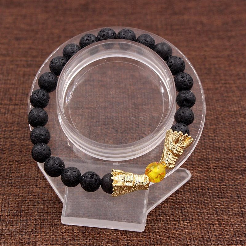 Dragon Hollywood X - Natural Black Lava &amp; White Howlite Stone Beads Bracelet Pulseira Masculina Mens Jewelry Buddha Dragon Bead Bracelet For All - BEVERLY HILLS - CALIFORNIA - USA