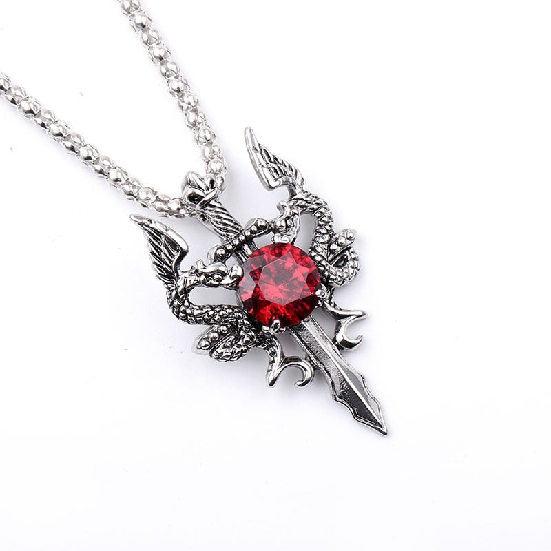 Dragon Hollywood X - Dragon Sword Pendant Necklace Necklace Red Black Crystal  Necklace For Men Christmas Gifts Bike Jewelry