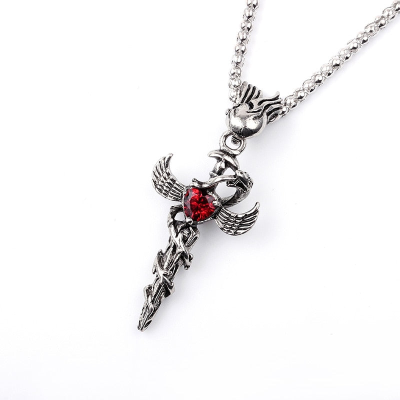 Cool Men Boys Ancient Flying Dragon Pendant Necklace a dragon wrapped around the sword Maxi Punk Vintage Rock Jewelry