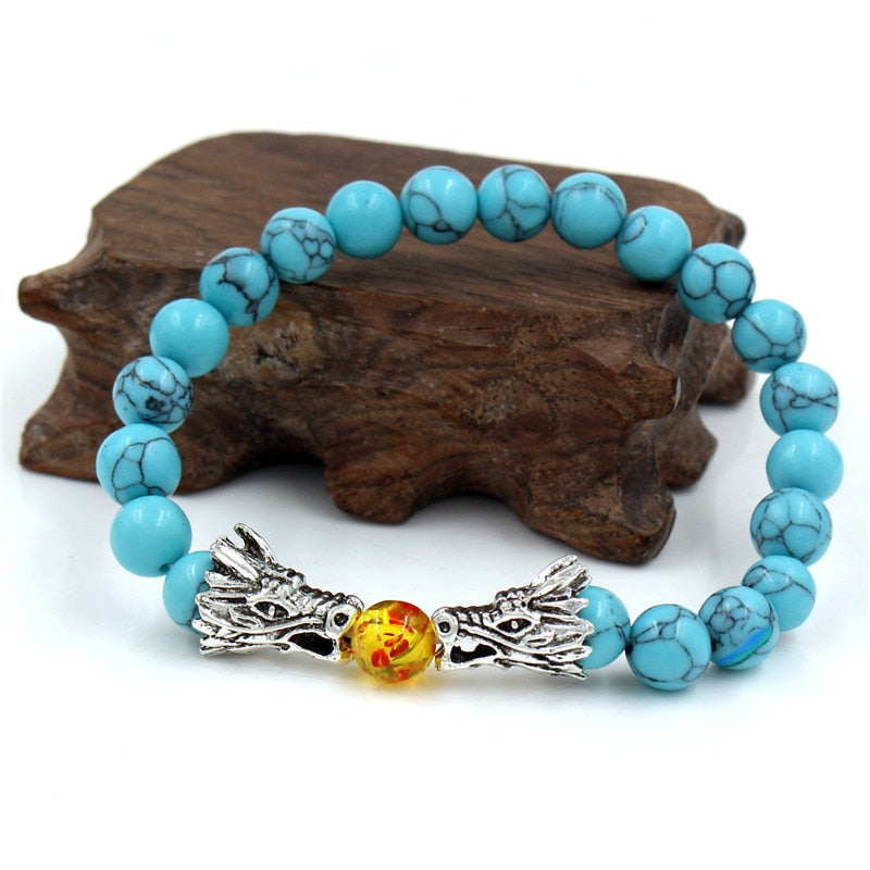 Dragon Hollywood X - Natural Black Lava &amp; White Howlite Stone Beads Bracelet Pulseira Masculina Mens Jewelry Buddha Dragon Bead Bracelet For All - BEVERLY HILLS - CALIFORNIA - USA