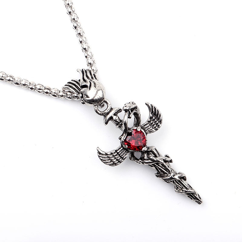 Cool Men Boys Ancient Flying Dragon Pendant Necklace a dragon wrapped around the sword Maxi Punk Vintage Rock Jewelry