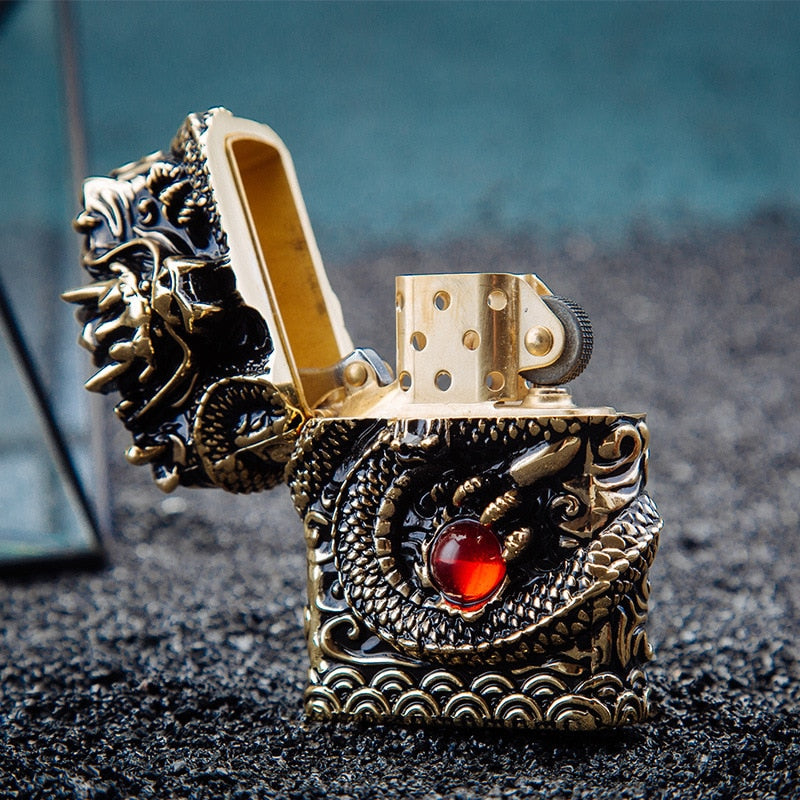 Dragon Hollywood X - Luxury 3D Dragon Carving Lighter Retro Metal Wheel Kerosene Lighters Unique Gasoline LIghters Windproof Men Smoking Lighter Gift - Hollywood California USA