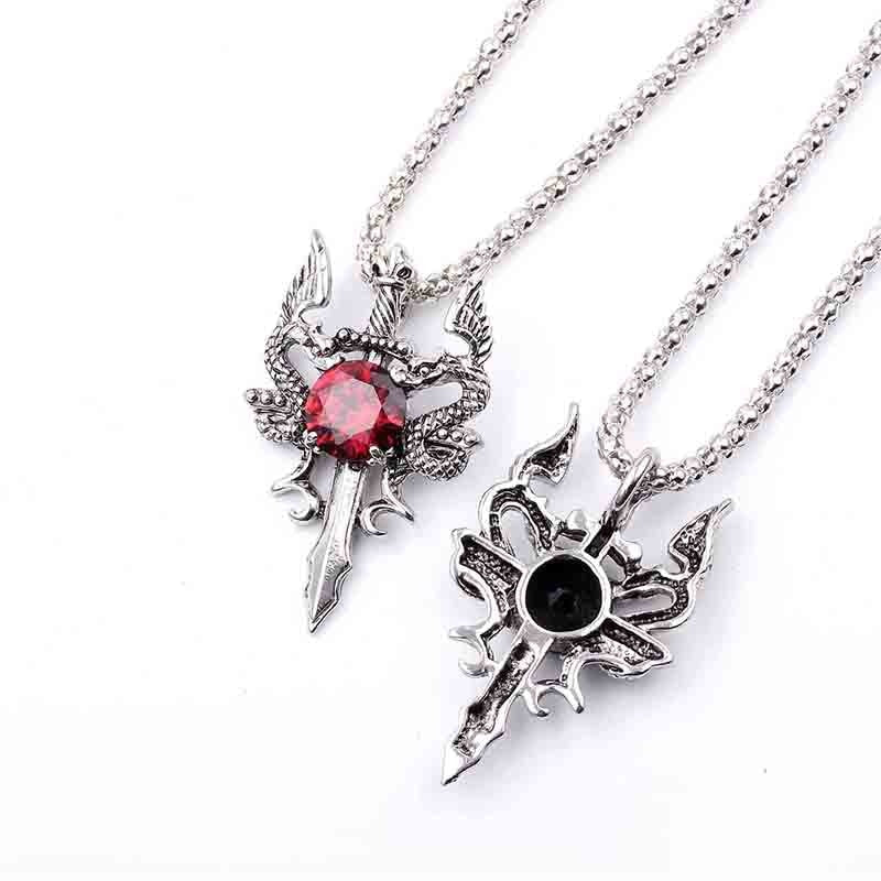 Dragon Hollywood X - Dragon Sword Pendant Necklace Necklace Red Black Crystal  Necklace For Men Christmas Gifts Bike Jewelry
