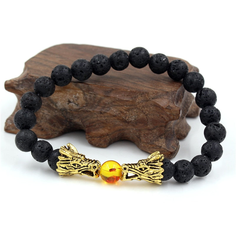 Dragon Hollywood X - Natural Black Lava &amp; White Howlite Stone Beads Bracelet Pulseira Masculina Mens Jewelry Buddha Dragon Bead Bracelet For All - BEVERLY HILLS - CALIFORNIA - USA