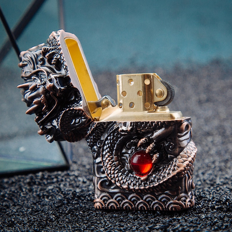 Dragon Hollywood X - Luxury 3D Dragon Carving Lighter Retro Metal Wheel Kerosene Lighters Unique Gasoline LIghters Windproof Men Smoking Lighter Gift - Hollywood California USA