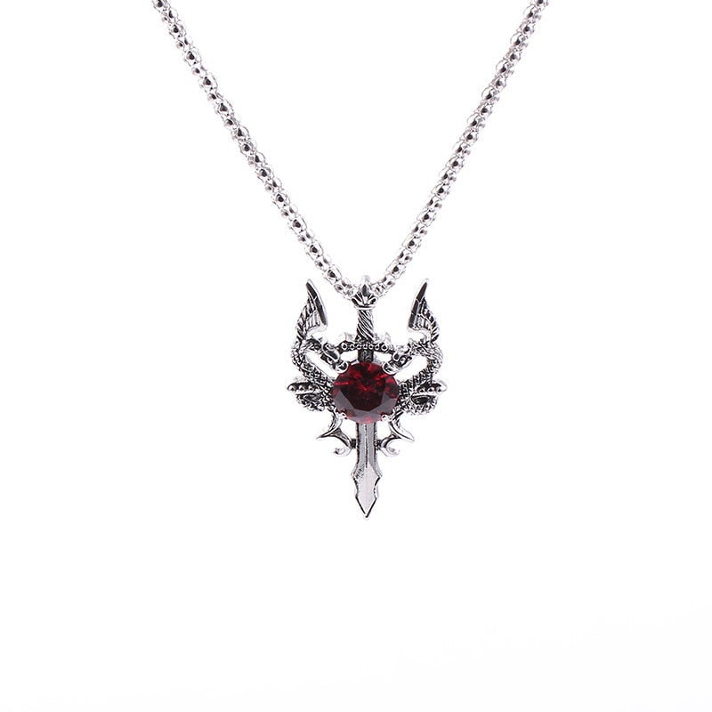 Dragon Hollywood X - Dragon Sword Pendant Necklace Necklace Red Black Crystal  Necklace For Men Christmas Gifts Bike Jewelry