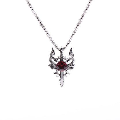 Dragon Hollywood X - Dragon Sword Pendant Necklace Necklace Red Black Crystal  Necklace For Men Christmas Gifts Bike Jewelry