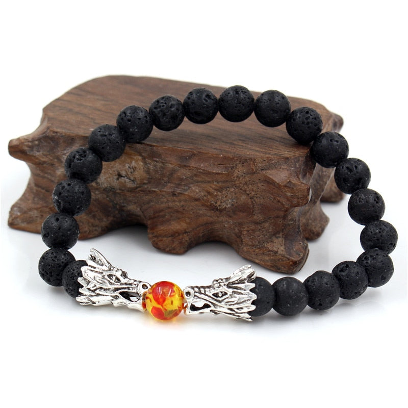 Dragon Hollywood X - Natural Black Lava &amp; White Howlite Stone Beads Bracelet Pulseira Masculina Mens Jewelry Buddha Dragon Bead Bracelet For All - BEVERLY HILLS - CALIFORNIA - USA