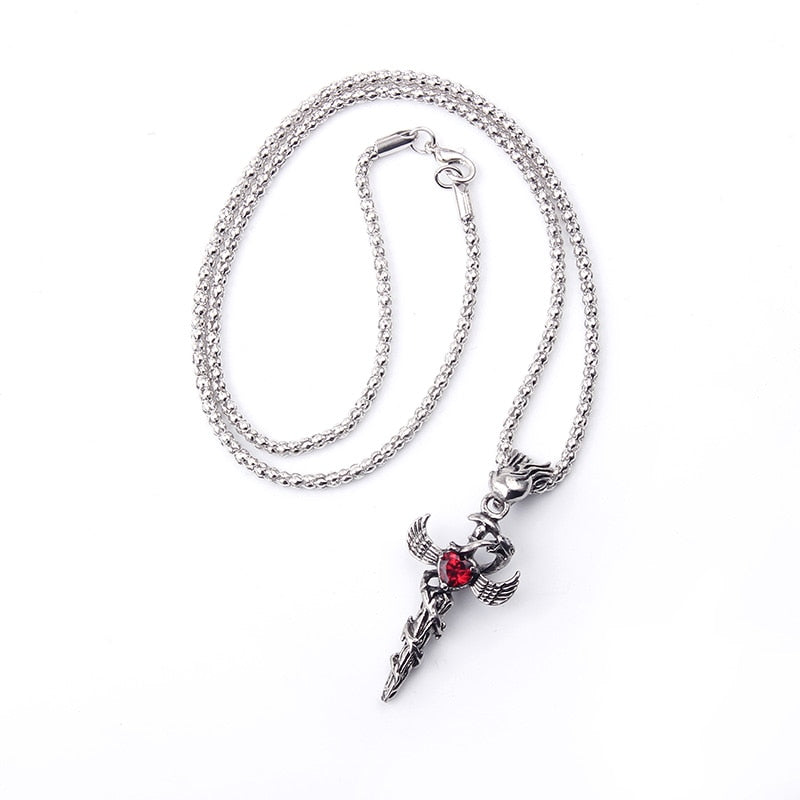 Cool Men Boys Ancient Flying Dragon Pendant Necklace a dragon wrapped around the sword Maxi Punk Vintage Rock Jewelry