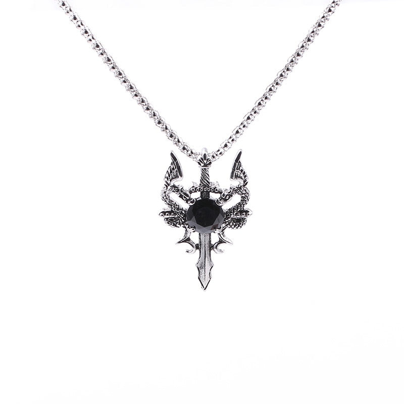 Dragon Hollywood X - Dragon Sword Pendant Necklace Necklace Red Black Crystal  Necklace For Men Christmas Gifts Bike Jewelry