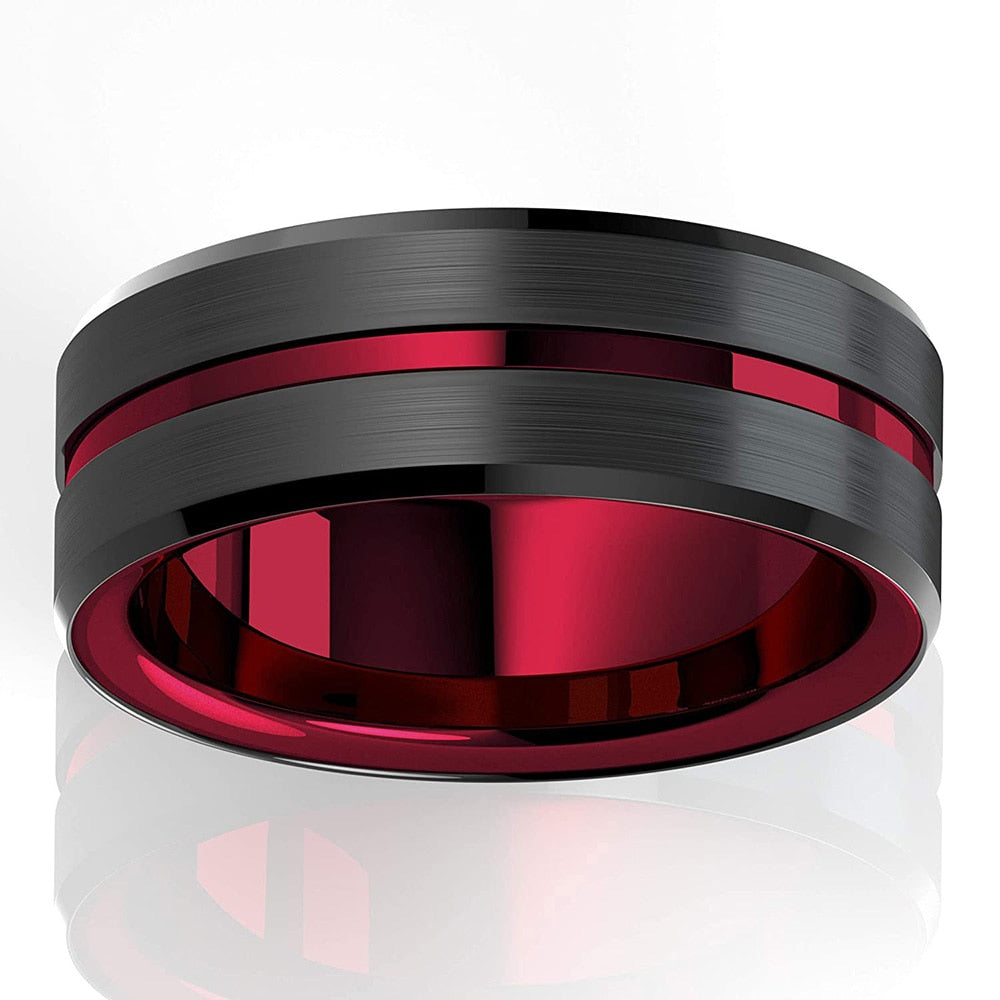 Fashion Men 8mm Black Tungsten Wedding Celtic Dragon Ring Inlaid Green Zircon Punk Men Stainless Steel Green Carbon Fibre Ring