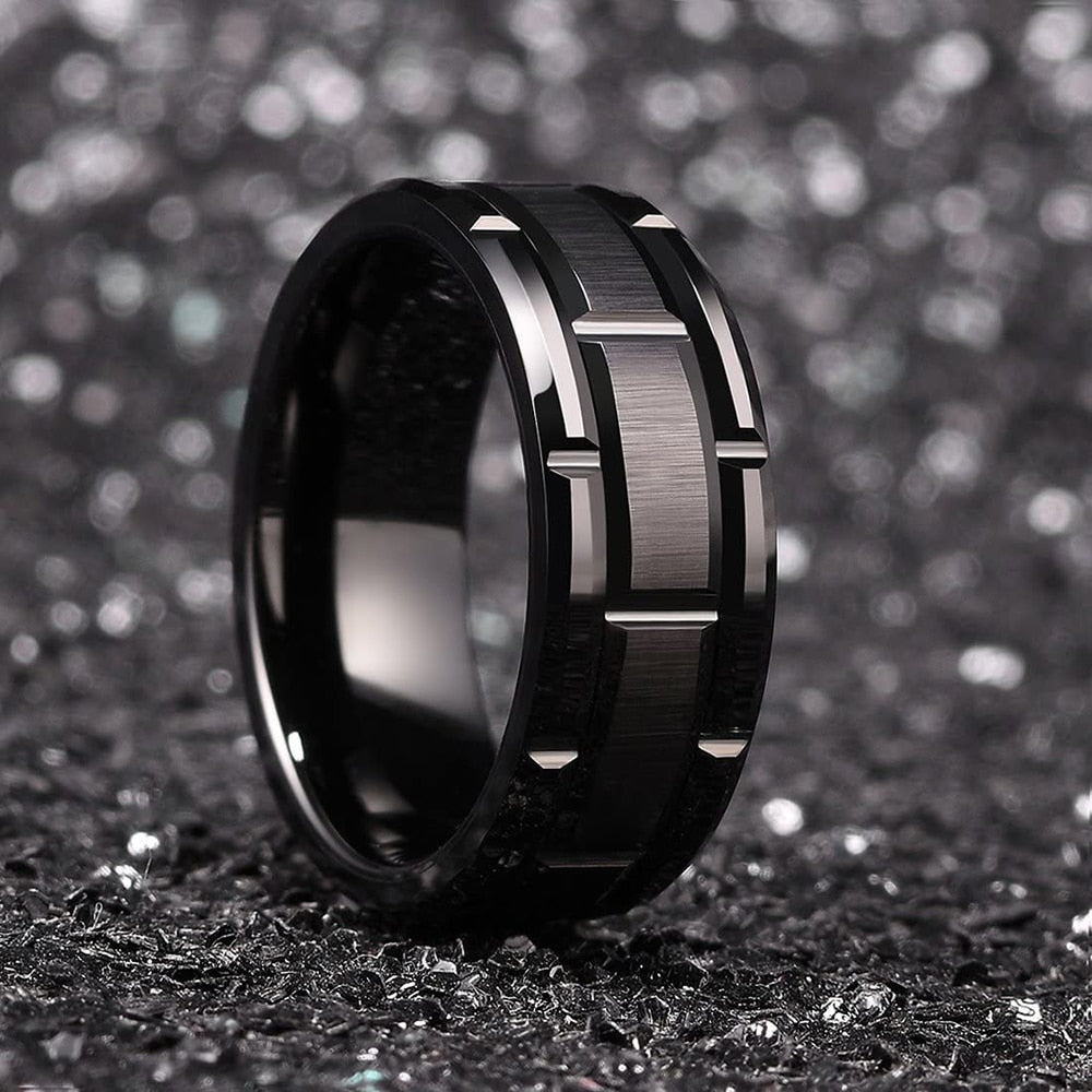 Fashion Men 8mm Black Tungsten Wedding Celtic Dragon Ring Inlaid Green Zircon Punk Men Stainless Steel Green Carbon Fibre Ring