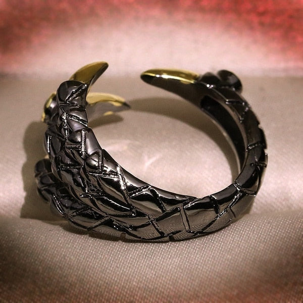 Dragon Hollywood X - Retro Punk Dragon Claw Ring for Men Women Exaggerated Antique Silver Color Opening Adjustable Rings