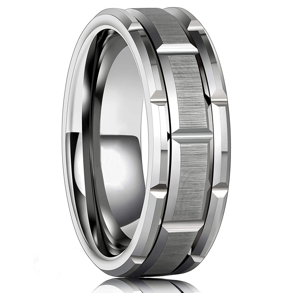 Fashion Men 8mm Black Tungsten Wedding Celtic Dragon Ring Inlaid Green Zircon Punk Men Stainless Steel Green Carbon Fibre Ring