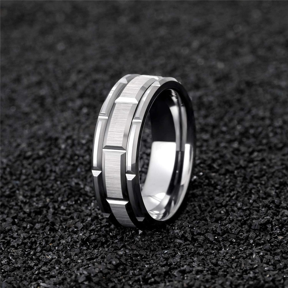 Fashion Men 8mm Black Tungsten Wedding Celtic Dragon Ring Inlaid Green Zircon Punk Men Stainless Steel Green Carbon Fibre Ring
