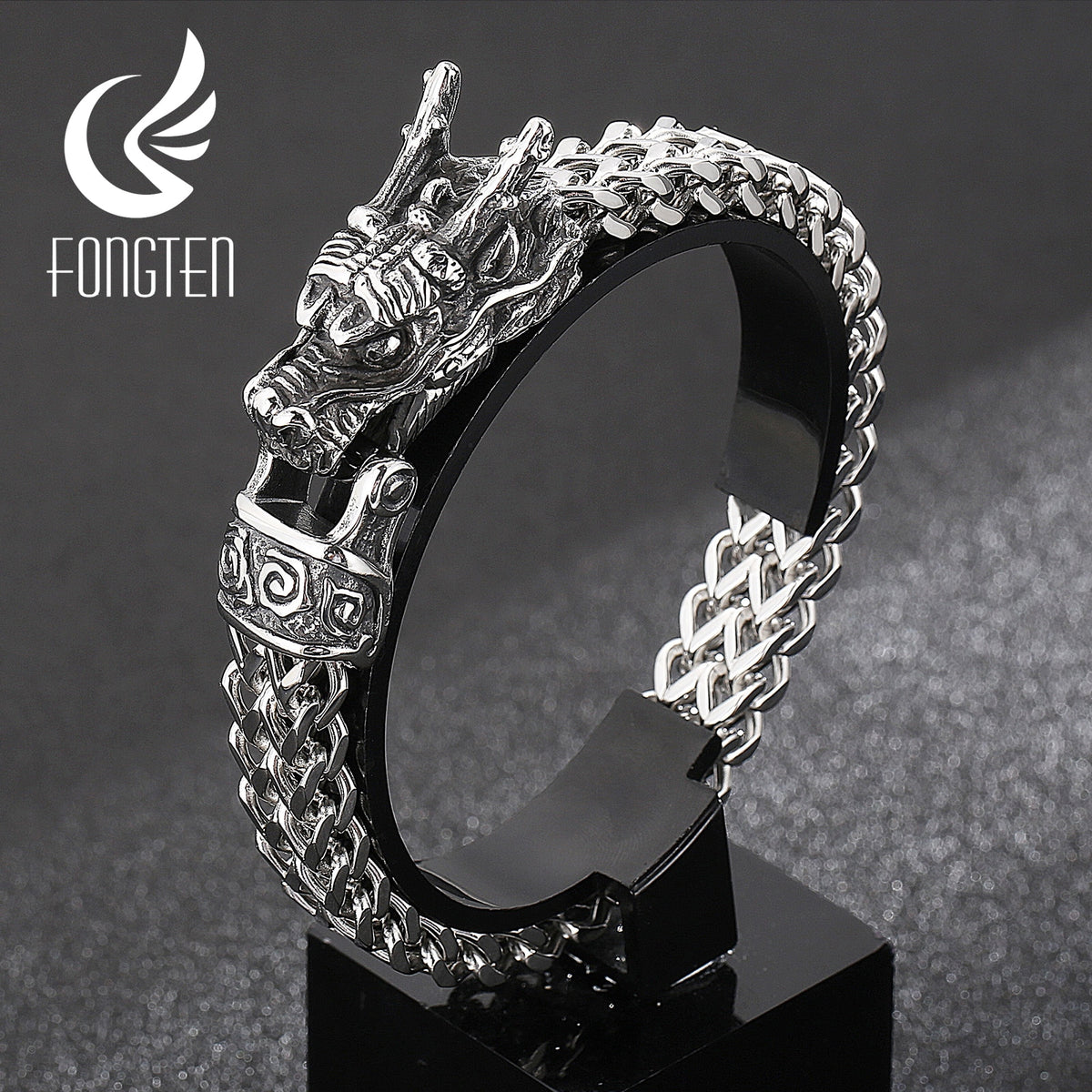 Dragon Hollywood X - Fongten Dragon Head Animal Punk Men's Bracelet Stainless Steel Designer Cool Viking Trendy Heavy Jewelry Gift - BEVERLY HILLS - CALIFORNIA - USA