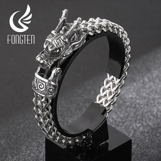 Dragon Hollywood X - Fongten Dragon Head Animal Punk Men's Bracelet Stainless Steel Designer Cool Viking Trendy Heavy Jewelry Gift - BEVERLY HILLS - CALIFORNIA - USA