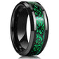 Fashion Men 8mm Black Tungsten Wedding Celtic Dragon Ring Inlaid Green Zircon Punk Men Stainless Steel Green Carbon Fibre Ring