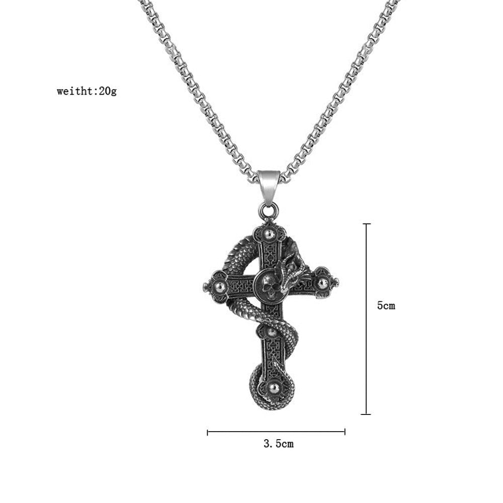 Gothic Skull Cross Pendant Necklace Stainless Steel Punk Biker Men Skull Dragon Necklace Jewelry Gothic Jewelry Gift Wholesale