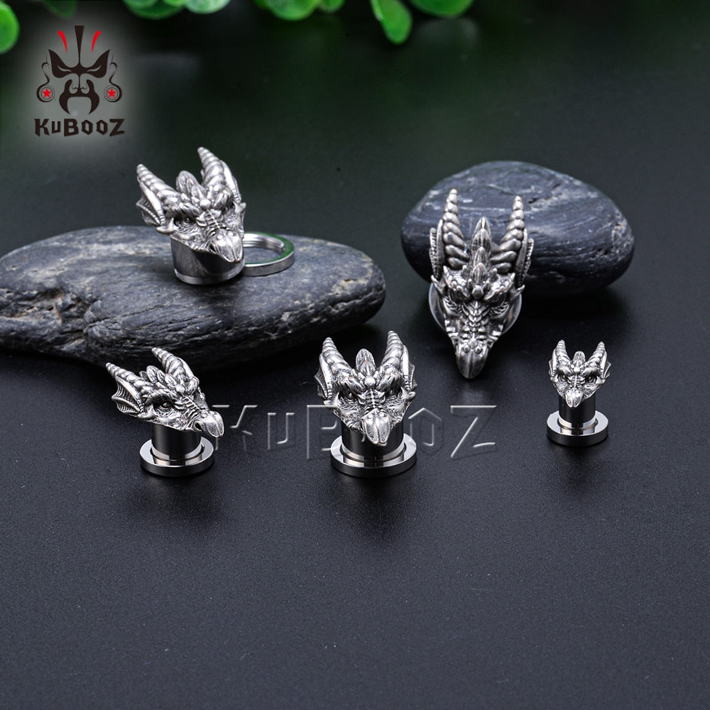 Dragon Hollywood X - Stainless Steel Fire Dragon Ear Tunnels Expanders Body Piercing Jewelry Earring Plugs Gauges Stretchers 2PCS - BEVERLY HILLS - CALIFORNIA - USA