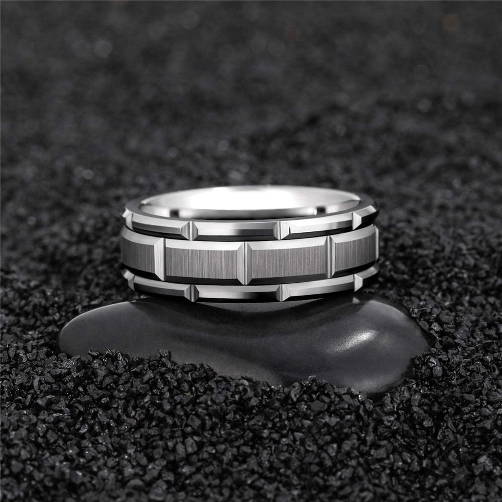 Fashion Men 8mm Black Tungsten Wedding Celtic Dragon Ring Inlaid Green Zircon Punk Men Stainless Steel Green Carbon Fibre Ring