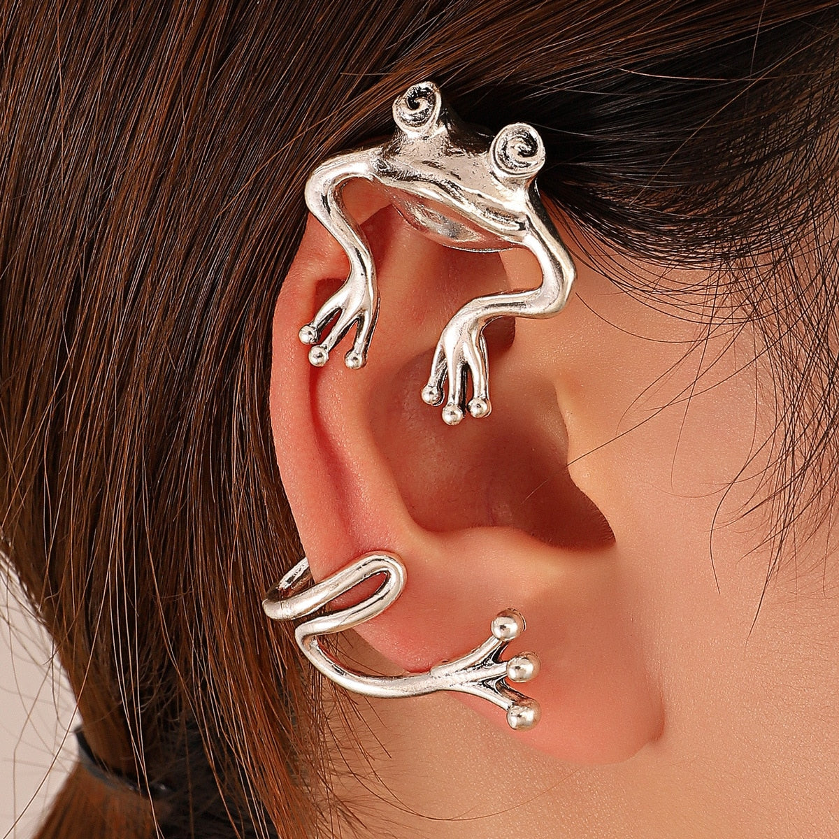Dragon Hollywood X Ear Cuff - Flying Dragon and Fascinating Frog Clip On Earrings Ear Cuff for Men and Women Ear Wrap Earcuff Cartilage Earring Gothic Jewelry Awesome Unique Gift - BEVERLY HILLS - CALIFORNIA - USA