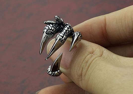 Dragon Hollywood X - 1pcs Titanium Steel Eagle Dragon Claw Halloween Skull Ring Hot Selling Men & Women Domineering Opening Rock Animal Jewelry