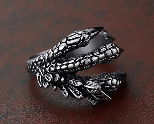 Dragon Hollywood X - 1pcs Titanium Steel Eagle Dragon Claw Halloween Skull Ring Hot Selling Men & Women Domineering Opening Rock Animal Jewelry