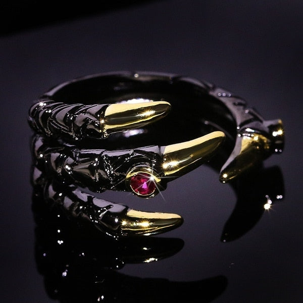 Dragon Hollywood X - Retro Punk Dragon Claw Ring for Men Women Exaggerated Antique Silver Color Opening Adjustable Rings
