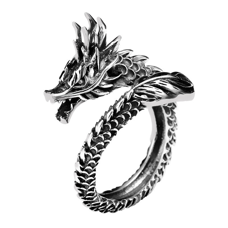 Dragon Hollywood X Ring - Silver Fashion Gothic Ancient Dragon Mens and Womens Jewelry Opening Ring - Awesome Personal or Gift Ring - BEVERLY HILLS - CALIFORNIA - USA