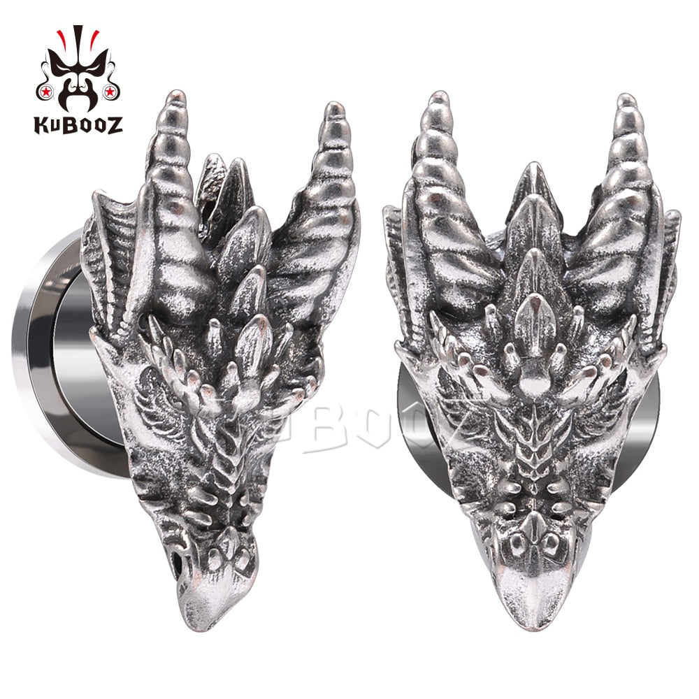 Dragon Hollywood X - Stainless Steel Fire Dragon Ear Tunnels Expanders Body Piercing Jewelry Earring Plugs Gauges Stretchers 2PCS - BEVERLY HILLS - CALIFORNIA - USA