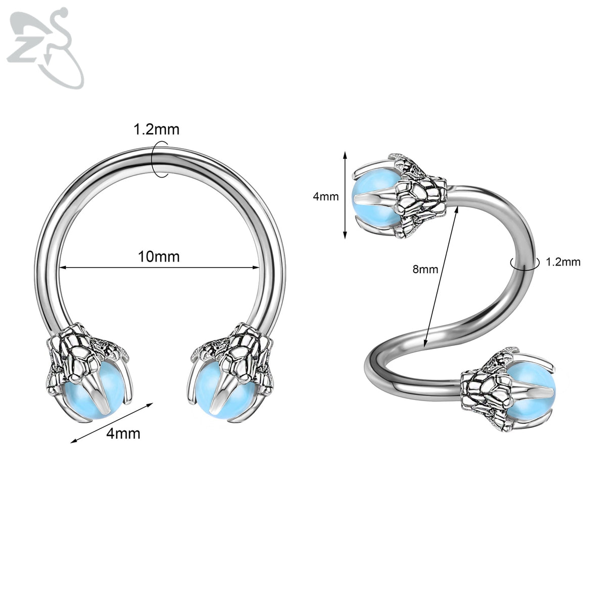 Dragon Hollywood X - ZS 1 Piece 16G Stainless Steel Opalite Dragon Nose Ring Horseshoes Nariz Piercing S-Shape Ear Cartilage Helix Piercings Jewelry - BEVERLY HILLS - CALIFORNIA - USA