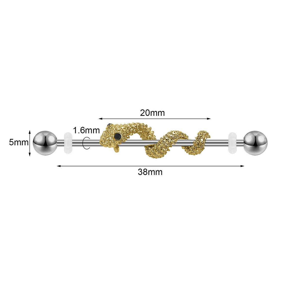 Dragon Hollywood X - Industrial Piercing Earring Women and Men Stainless Steel Helix Ear Piercing Dragon Snake Long Earring Jewelry Barbell Earring - BEVERLY HILLS - CALIFORNIA - USA