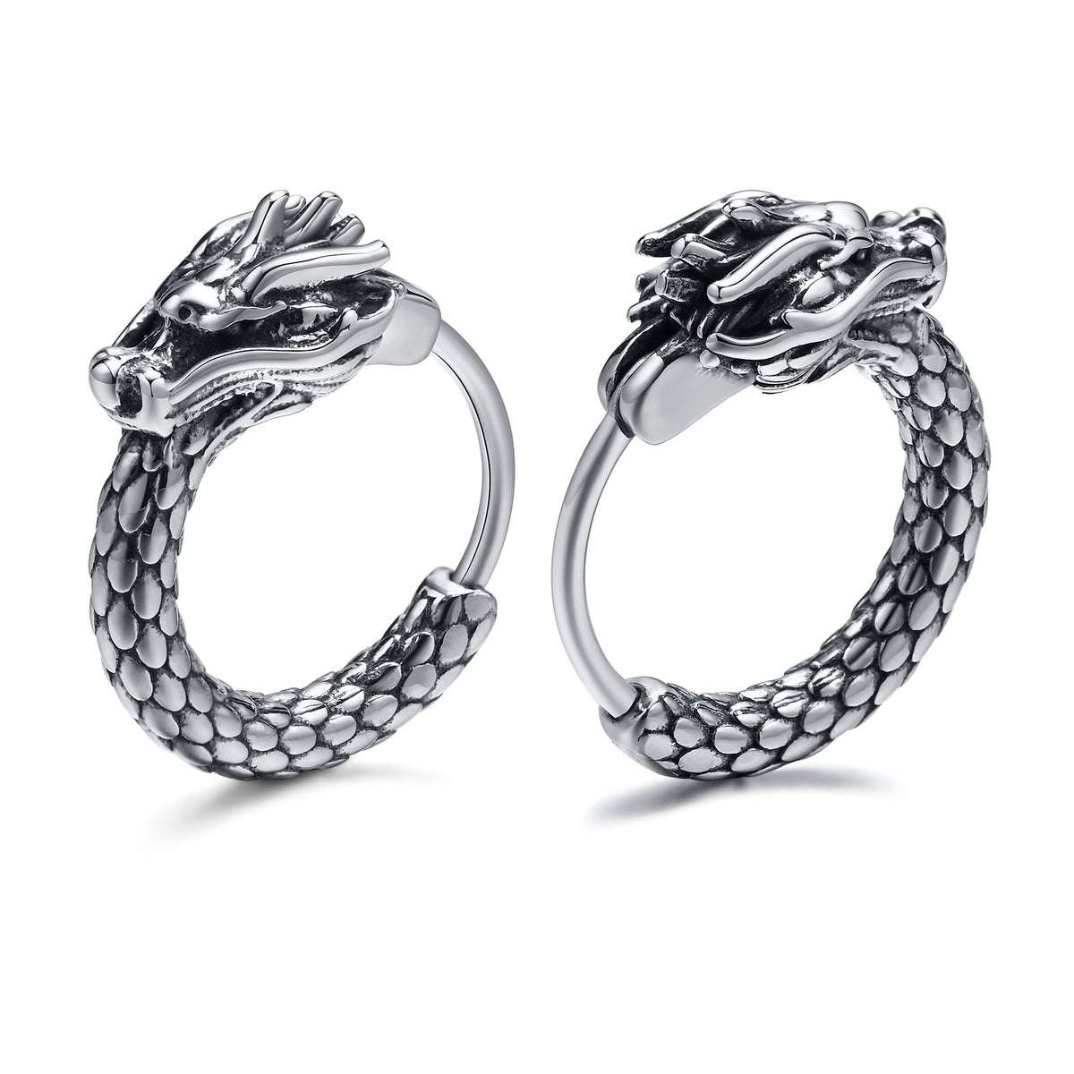 Dragon Hollywood X - Retro Dragon Head Earrings, Vintage Stainless Steel Unisex Hoop Earrings, Cool  Lucky Awesome Jewelry - BEVERLY HILLS- CALIFORNIA - USA