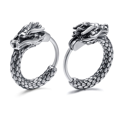 Dragon Hollywood X - Retro Dragon Head Earrings, Vintage Stainless Steel Unisex Hoop Earrings, Cool  Lucky Awesome Jewelry - BEVERLY HILLS- CALIFORNIA - USA