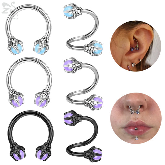 Dragon Hollywood X - ZS 1 Piece 16G Stainless Steel Opalite Dragon Nose Ring Horseshoes Nariz Piercing S-Shape Ear Cartilage Helix Piercings Jewelry - BEVERLY HILLS - CALIFORNIA - USA
