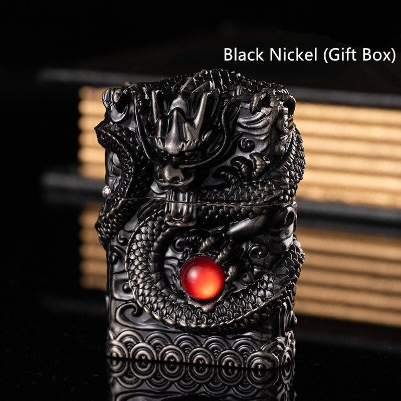 Heavy Armor Dragon Embossed Metal Shell Wheel Kerosene Lighter Men Gadgets Kerosene Oil Gasoline Pattern Lighter