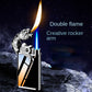 Blue Flame Metal Rocker Arm Ignition Tiger Head Double Fire Dragon Lighter Creative Windproof Open Fire Conversion Lighter